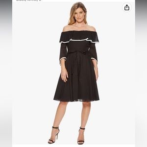Calvin Klein Off the Shoulder Black with white pipping dress